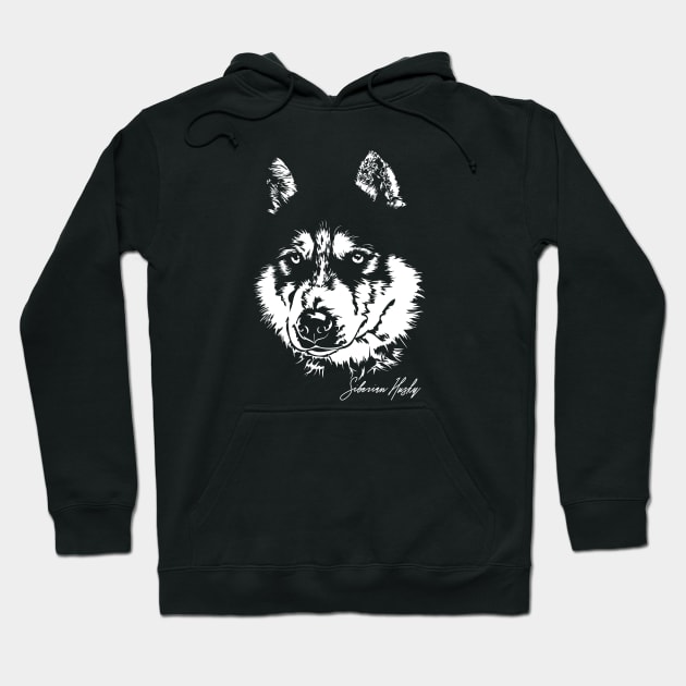 Siberian Husky sled dog portrait Hoodie by wilsigns